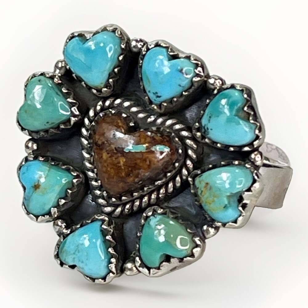Southwestern Royston Ribbon Turquoise Spiny Oyster Cluster Statement Ring Adj Sz